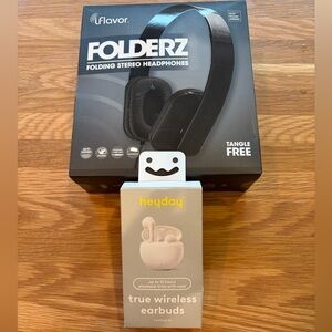 Headphone & Earbud Set: HeyDay Wireless Earbuds & Folderz Folding Headphones NIB